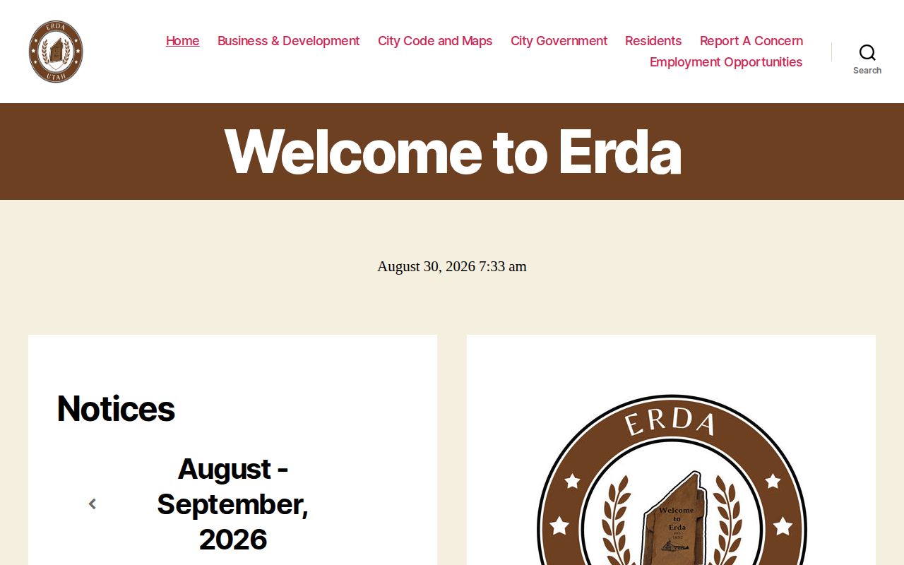 Erda City official contact page for municipal records context in Tooele County