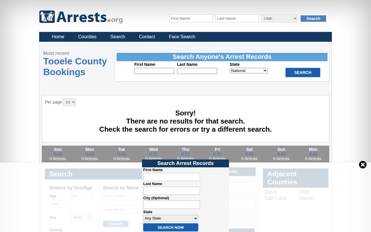 Arrests.org Tooele County unofficial results interface
