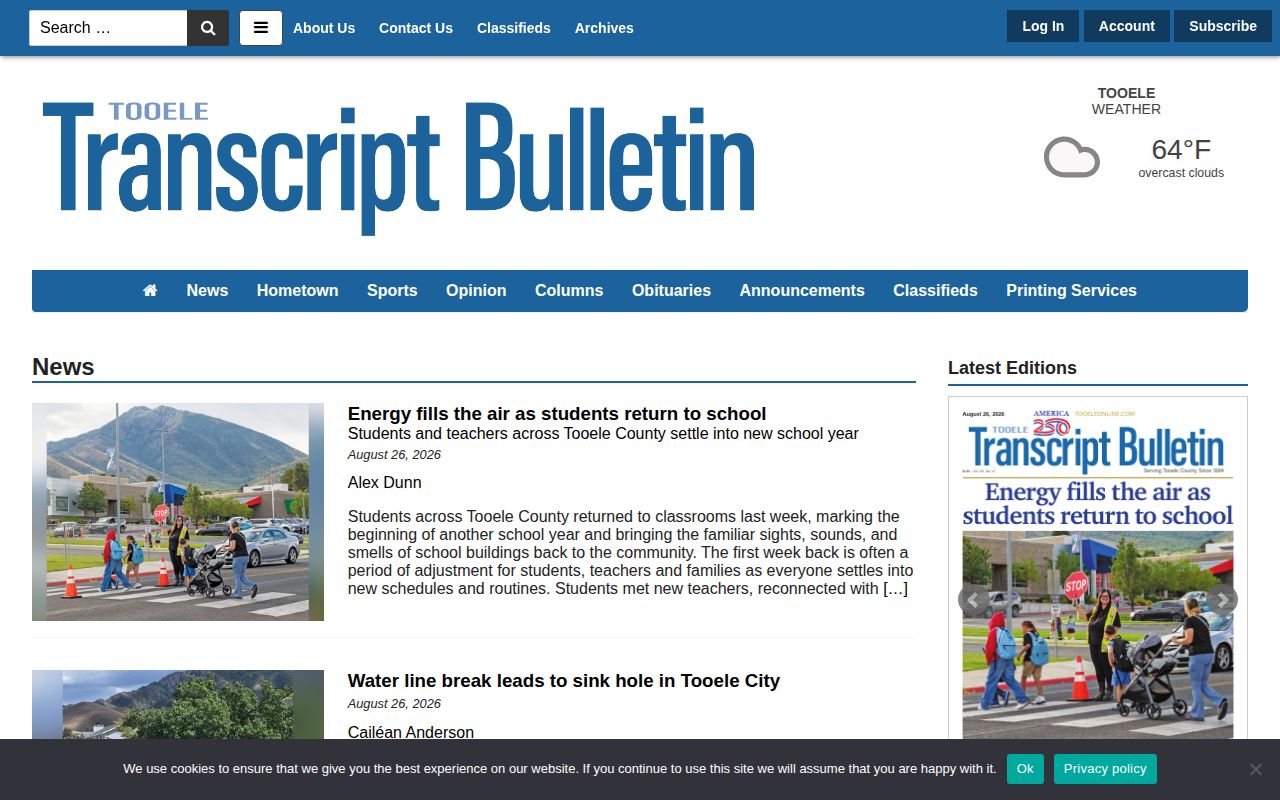 Tooele County Transcript-Bulletin crime news source interface