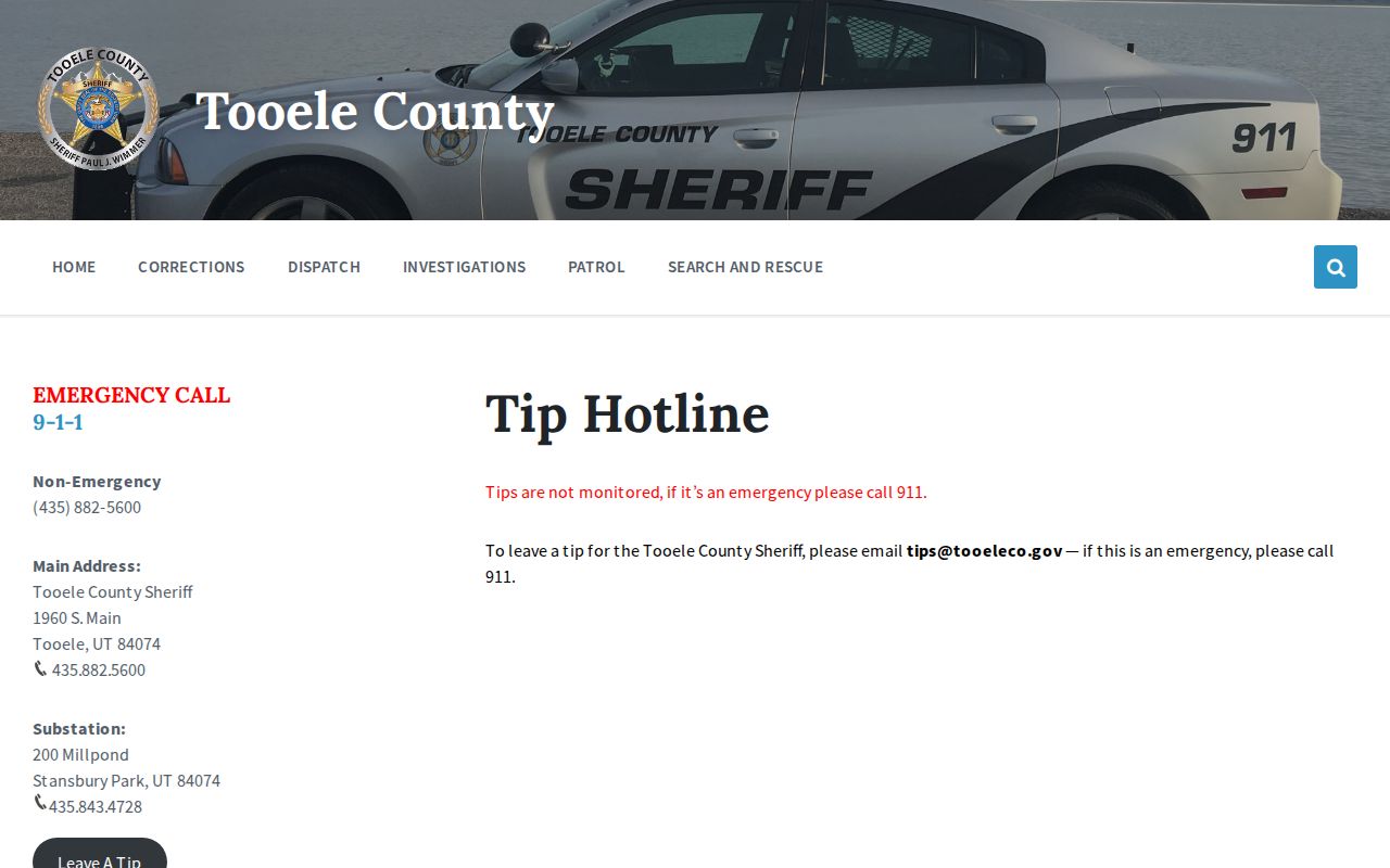 Tooele County Sheriff tip hotline notice for warrant information